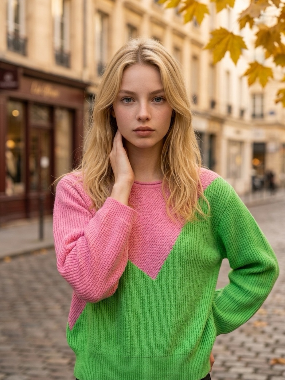 Victor Glemaud Pink and Lime Zigzag Crewneck Sweater